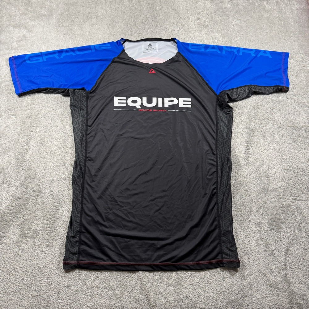 Gracie Barra Equipe Rash Guard Mens 3X-Large Black Blue Short Sleeve BJJ MMA